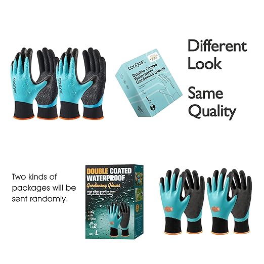 COOLJOB Waterproof Gardening Work Gloves with grip for Women & Men, Double Rubber Coated for Garden Yard Outdoor Construction Worker, Blue Large Size 2 Pairs