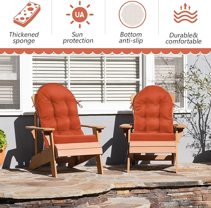 Geelin 2 Pcs Adirondack Chair Cushion High Back Patio Rocking Chair Cushion 44 x 19 x 4 Inch Tufted Weather Resistant Fade Resistant Seat for Patio Rocking Seat