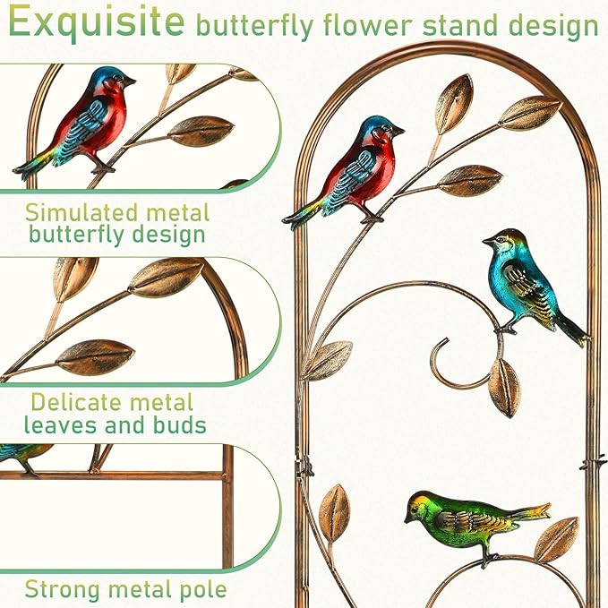 Blulu 4 Pack Metal Garden Trellis for Climbing Plants, 60x11 Detachable Rustproof Arched Fence Flower Vegetable Plant Stand for Outdoor Patio Yard Lawn Decorative(Hummingbird)