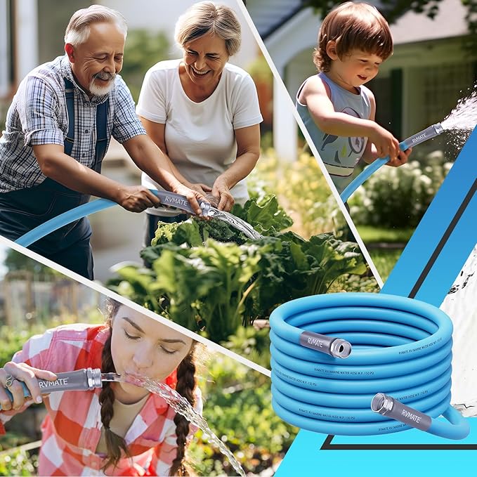 RVMATE RV Water Hose 25FT, 5/8” Inner Diameter Drinking Water Hose Lead-free, No Leaking Garden Hose For RV/Trailer/Camping, RV Accessories
