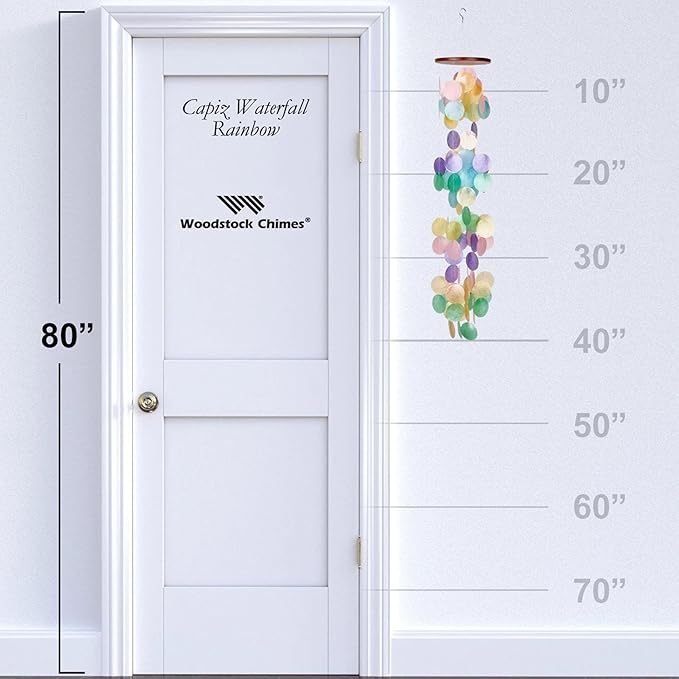 Woodstock Chimes Asli Arts Collection, Capiz Waterfall, 40'' Rainbow Capiz Wind Chimes for Outdoor, Patio, Home or Garden Décor (CWR)