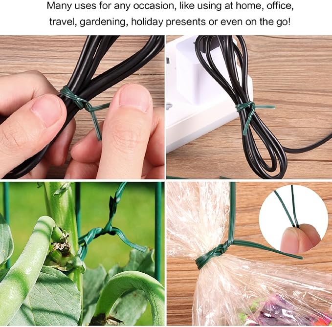 WILLBOND 200 Pcs Christmas Garden Plastic Twist Tie for Garland, 4.72'' Decorative Christmas Tree Twist Tie for Wreath Banister Reusable Plant Support, Wire Cords Garden Plastic Gifts Bags