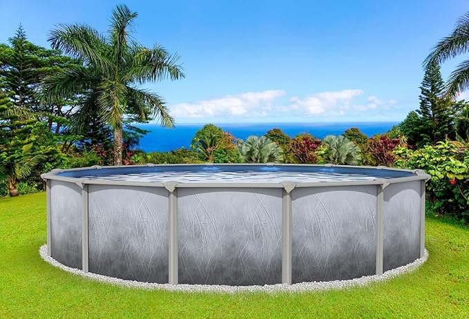 Lake Effect Pools 'Bermuda' 12 ft Round Above Ground Swimming Pool | 48 Inch Walls | 6" Steel Top Ledge | Bundle Includes: 25 Gauge Overlap Liner & Widemouth Skimmer