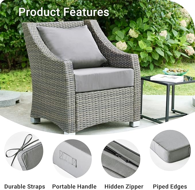 Outdoor Cushions for Patio Furniture,Outdoor Seat Cushion Set 24 x 24 x 4 Inch,Waterproof & Fade Resistant Outdoor Chair Cushions,Deep Patio Chair Cushion with Removable Cover,Grey