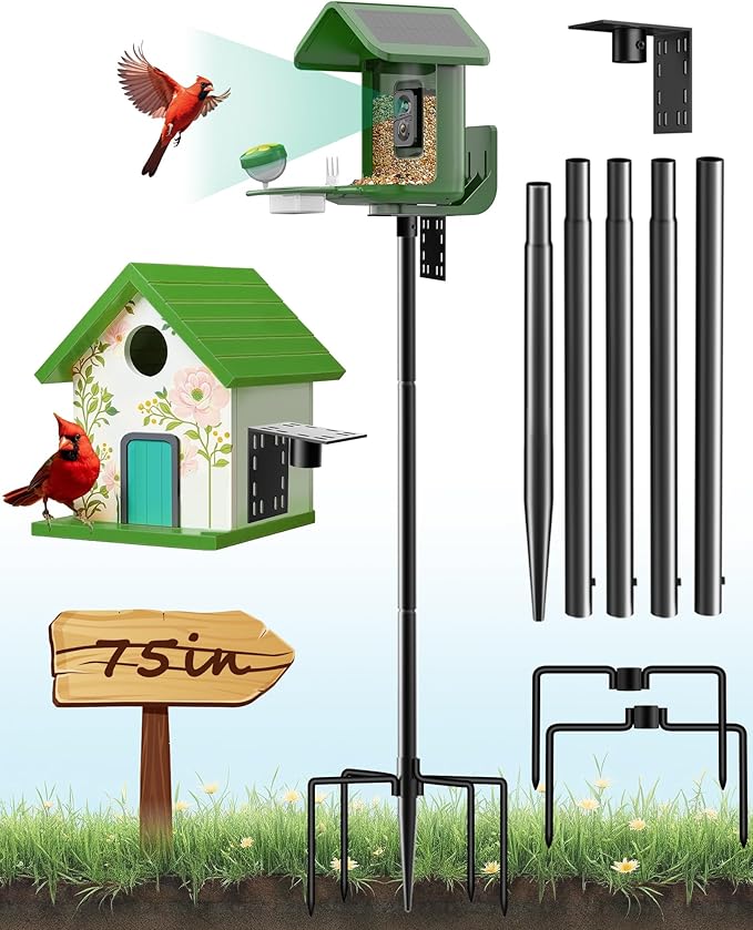 Bird Feeder Pole – 75 Inch Height Bird House Pole with 1-Inch Dia Heavy Duty for Birdfeeders, Feeding Stand with Mount Kit for Outdoor, Slip-Fit Connection, Black