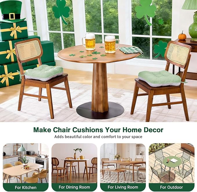 BETU Chair Cushions for Dining Chairs Set of 2,3.5" Thick Kitchen Table Chair Pads with Ties,Non Slip Backing and Covers, Home Decor Seat Cushion for Dining Room,Bar,Patio Chairs16"X16"X3.5"Sage Green