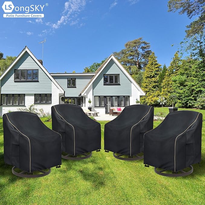 Patio Swivel Chair Cover 4 Pack,Waterproof Heavy Duty Outdoor Chair Covers,Outdoor Swivel Chair Cover for Patio Furniture Covers(30W x 34D x 36H inches),Black