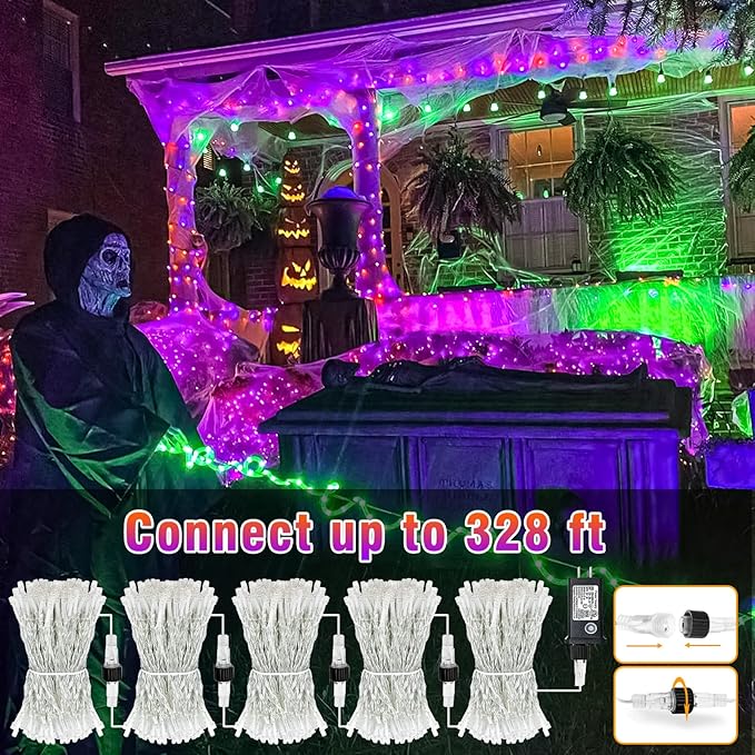 66FT 200 LED Christmas Lights Outdoor, Orange and Purple String Lights Indoor Waterproof with 8 Modes, Connectable Clear Wire Twinkle Fairy Lights for Indoor Home Xmas Garden Decorations