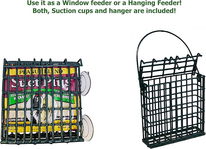 Wildlife Sciences Window Suet Feeder Cage Suet Cake Combo for Wild Birds | includes 1 Window Feeder and 11 ounce Peanut Suet Cake