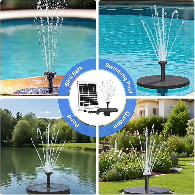 ECO-WORTHY 5W Small Solar Water Fountain Pump, 5W solar panel Outdoor Submersible Water Fountain Pump with 10FT Cables and 8 Nozzles,suit for Bird Bath,small pond