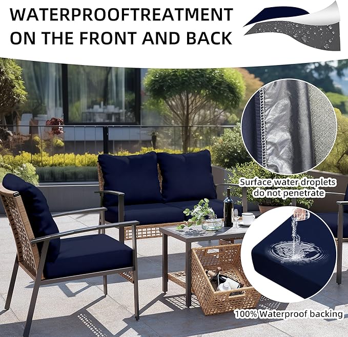 8Pcs Outdoor Cushion Covers, Patio Cushion Covers,Stretch Elastic Slipcovers, Replacement Washable & Reusable Furniture Protector for Patio Couch (Navy Blue,Cover Only)