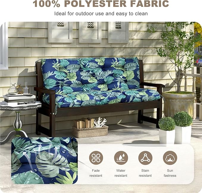 Porch Swing Cushion with Backrest,Waterproof Bench Cushion for Outdoor Furniture,2-3 Seater Replacement Thickened Swing Cushion with Ties,Patio,Outdoor,Backyard and Garden (Floral Navy,40x40")