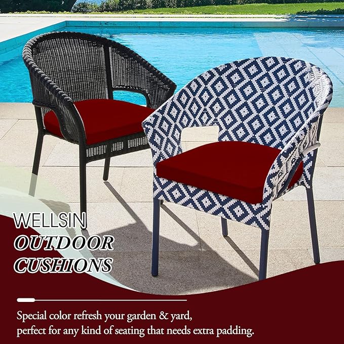 Wellsin Outdoor Chair Cushions for Patio Furniture - Patio Chair Cushions Set of 4 - Water Resistant Round Corner Outdoor Seat Cushions 17"X16"X2", Burgundy