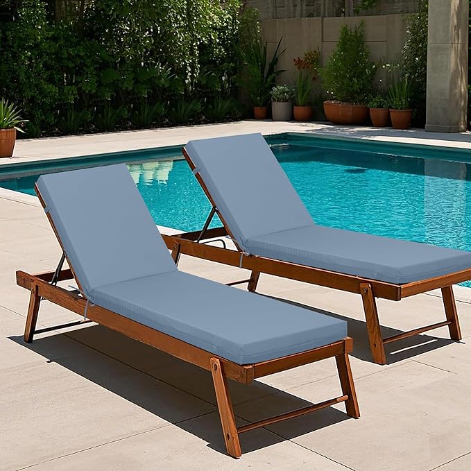 Only choice Outdoor Chaise Lounge Cushion Set of 2, 75" x 24" Lounge Chair Cushion Water-Resistant & Fade-Resistant for Lawn, Pool, Replacement Seat Cushion for Patio (Haze Blue)