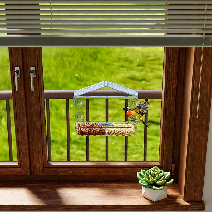 Yieach Acrylic Window Bird Feeders with Strong Suction Cups for Cats,Kid and Birds Lovers Gifts,Clear Bird Feeder for Window Viewing,Large Window Mount Birdfeeder,Birds House for Outdoors,Balcony