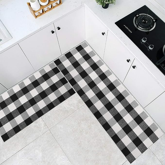 MUBIN Buffalo Plaid Rug 2X4 ft Outdoor Black and White Checked Rug Cotton Reversible Hand-Woven Indoor Washable Entryway Front Porch Decor Rugs for Layered Welcome Front Door Mats