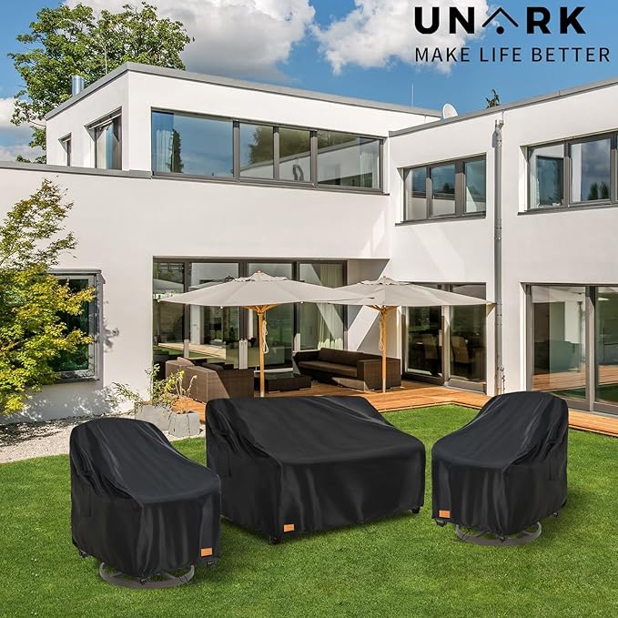 Patio 3-Seater Sofa Cover, Outdoor Couch Cover Fits up to 85W x 38D x 35H Inches, Waterproof Heavy Duty Patio Furniture Covers, Black