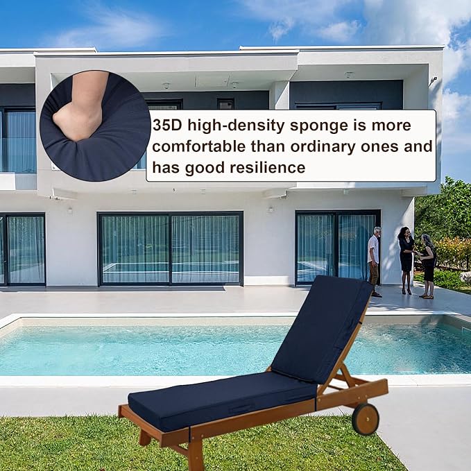 Outdoor Chaise Lounge Cushions, 4 Inch Thick Waterproof Fade Resistant Patio Furniture Lounger Chair Cushion Pad for Pool (1, Navy Blue, 72'' L x 21'' W x 4" T)