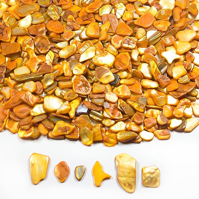 Featuman Natural Crushed Shells Chips, 14.5 oz Yellow Mosaic Sea Shell Fragments for Crafts, Small Crushed Shells Bulk Sea Shells for Vase Fillers, Wedding Party, Succulent Plants, Wall Art