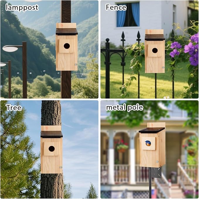 Birdhouse, Bird Houses for Outside, Weatherproof Bird House for Outdoors Cedar Bluebird House with Natural Wooden, Sturdy Nest Box for Chickadees, Titmice, Cardinals, Wrens