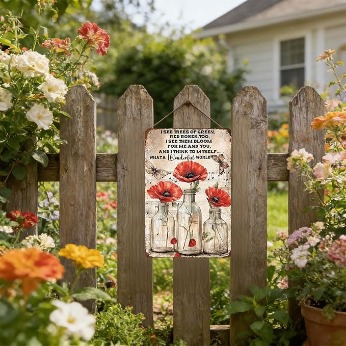 Vintage Metal Signs What A Wonderful World Sign Funny Tin Sign Retro Wall Decor for Home Bar Farmhouse Yard Garden Shop Cafe Indoor Outdoor 16x12 Inch