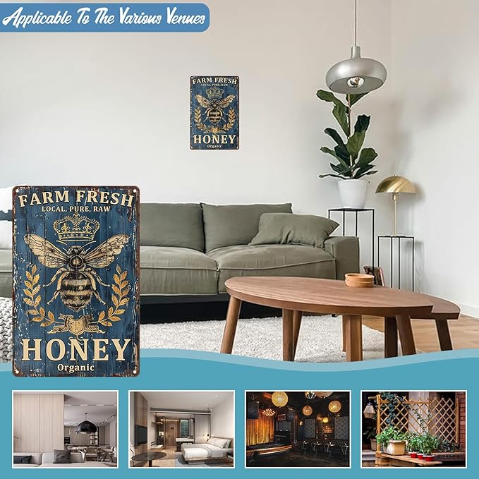 Farm Fresh Bee Honey Vintage Wall Decor Garage Home bar Wall Decoration gift 8 x 12 Inch