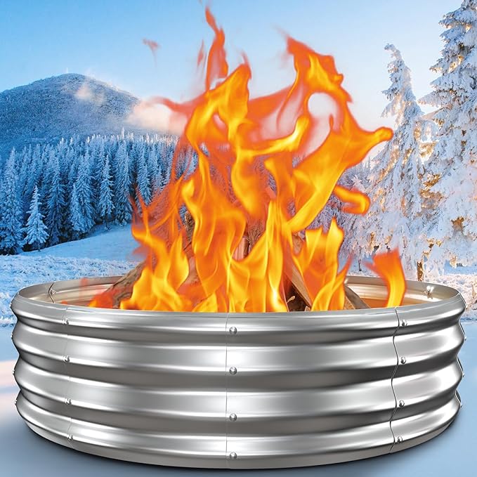 48In Fire Pit Ring, Heavy Duty Galvanized Steel Firepits Outside,Wood Burning,DIY In-Ground or Above-Ground Outdoor Fire Pit, Fireplace for Backyard Bonfire, Patio & Camping
