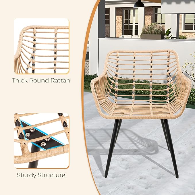 5 Piece Patio Furniture Set, Outdoor Wicker Small Conversation Bistro Set, All-Weather PE Rattan Chairs with Ottoman & Coffee Table, Ideal for Balcony Porch Deck Yard Poolside (Yellow/Beige)