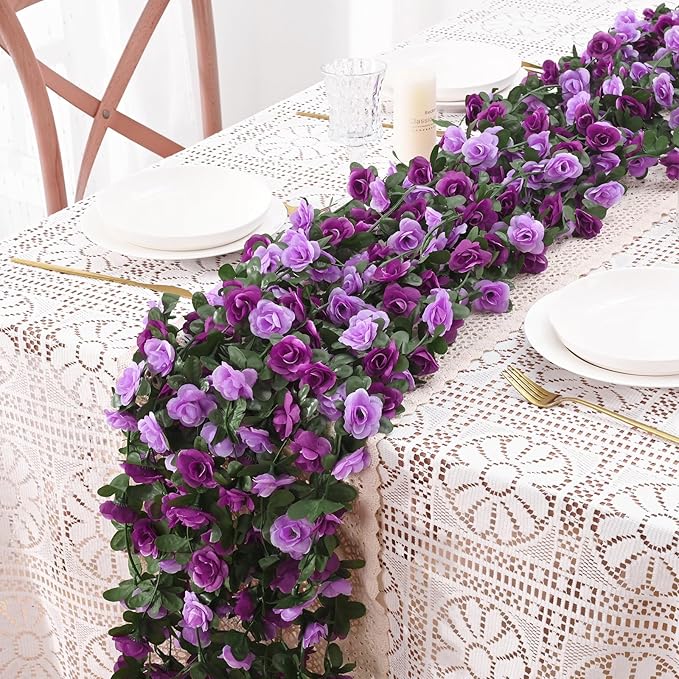 BLEUM CADE 5Pcs 41Ft Flower Garland Artificial Rose Vines for Bedroom, Cute Fake Hanging Flower Vines Floral Garland Decorations for Wedding Party Wall Room Decor Aesthetic