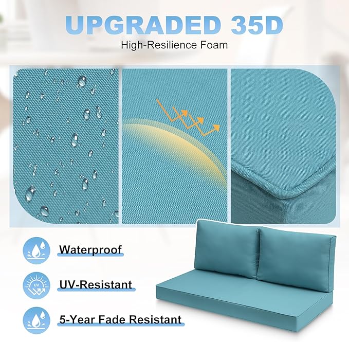 Outdoor Loveseat Cushions, 48 x 24 x 4 Inches Waterproof Fade Resistant Cushion Set for Couch, Bench and Swing