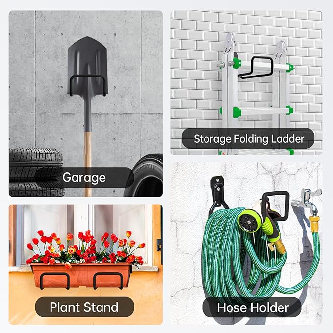 Garden Hose Holder: Hose Hanger Wall Mount Metal for Outside - Heavy Duty Water Reel Organizer - Sturdy Durable Storage Rack with Hook Ideal for Garden Yard Garage Lawn