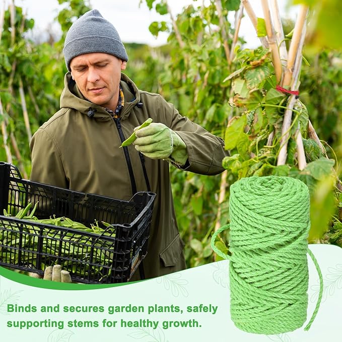 1-Pack Natural Jute Twine String, 4.5mm x 164ft/50m Long Garden Twine String for Crafts/Gift Wrapping/Gardening Plants, Durable Plant Ties Thick Rope [Light Green]