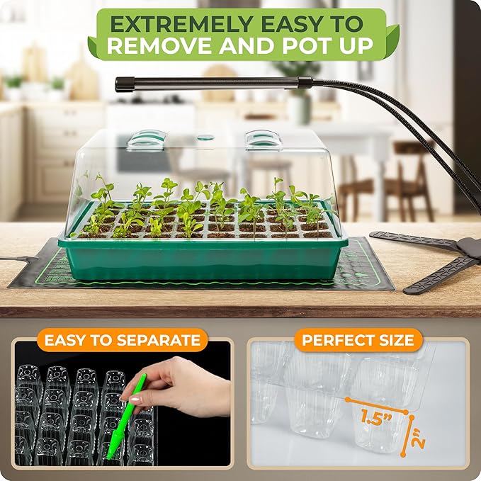 CARPATHEN Seed Starter Tray with Grow Lights and Heating Mat - 40 Cell Plant Germination Tray with 4.7" Humidity Dome Seed Starter Kit for Indoor Seed Starting and Propagation