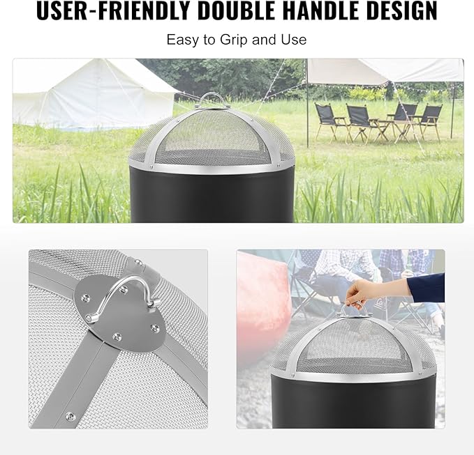 VEVOR Fire Pit Spark Screen Round 20", Reinforced Heavy Duty Steel Metal Cover, Outdoor Firepit Lid, Compatible with The Solo Stove Bonfire Ring Handle for Outdoor Patio Fire Pits Backyard
