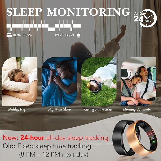 Smart Health Ring 2.0 for Women Men, Slim Scratch & Fingerprint Resistant Design,Efficient Chip Fitness Tracker, Monitors Heart, Blood Oxygen & Pressure, Sleep, Steps, Waterproof, Black 13