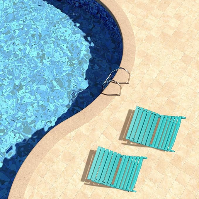 GREENVINES Folding-Xavier-Chairs Set of 2 | Wave | Portable Adirondack-Chair | HDPE Plastic | All Weather Fire-Pit Chair | Aqua | for Beach Outdoor Deck Poolside Garden Patio Porch Fishing