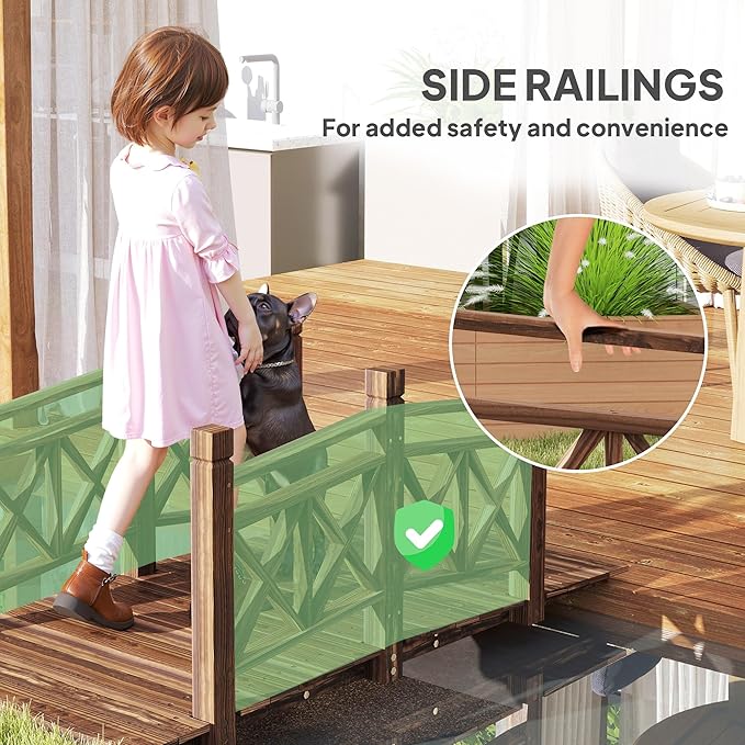 5FT Wooden Garden Bridge with Handrails, Decorative Landscape Footbridge for Yard, Pond, Farm or Creek - Rust-Resistant Cedar Construction, Easy Assembly & 300LB Capacity