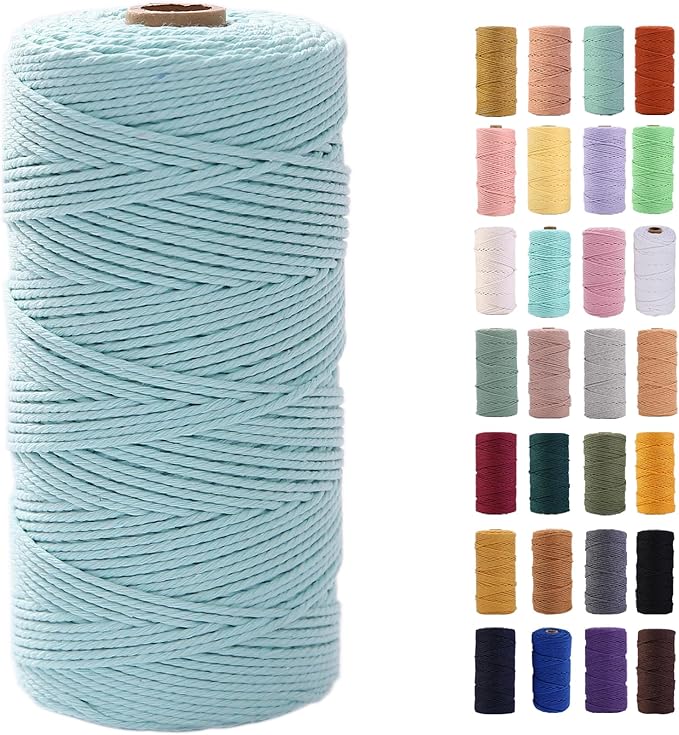 MAOQIAN Light Blue Macrame Cord 2mm x 220Yards,Colored Cotton Rope Colorful Cotton Cord Soft Craft Cord Twine for Wall Hanging Plant Hangers Crafts Decorative Projects