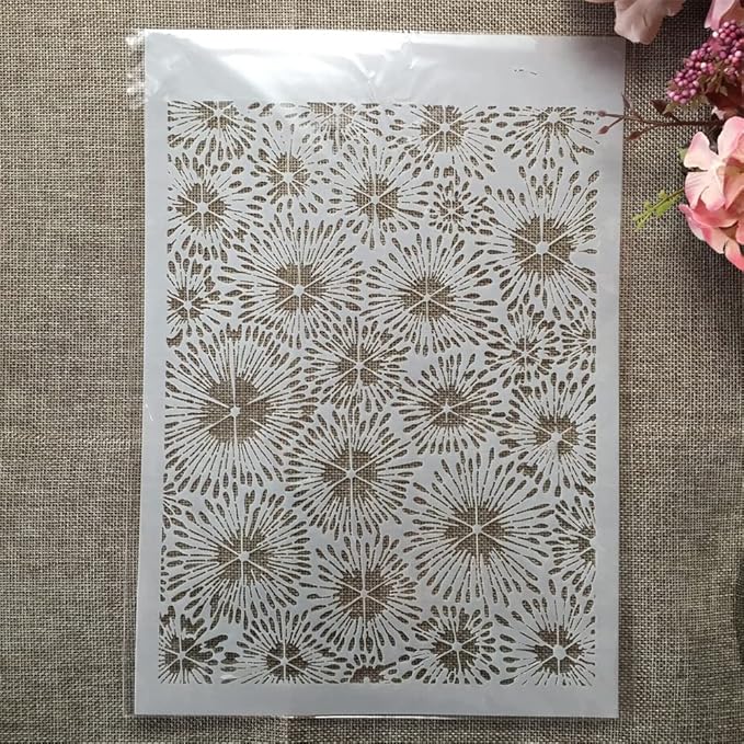 TIAMECH A4 Reusable Firework Stencil for Painting - Flowers Layering Template, DIY Wall Art, Wood Furniture, Scrapbook & Crafts (8.3x11.7inch)