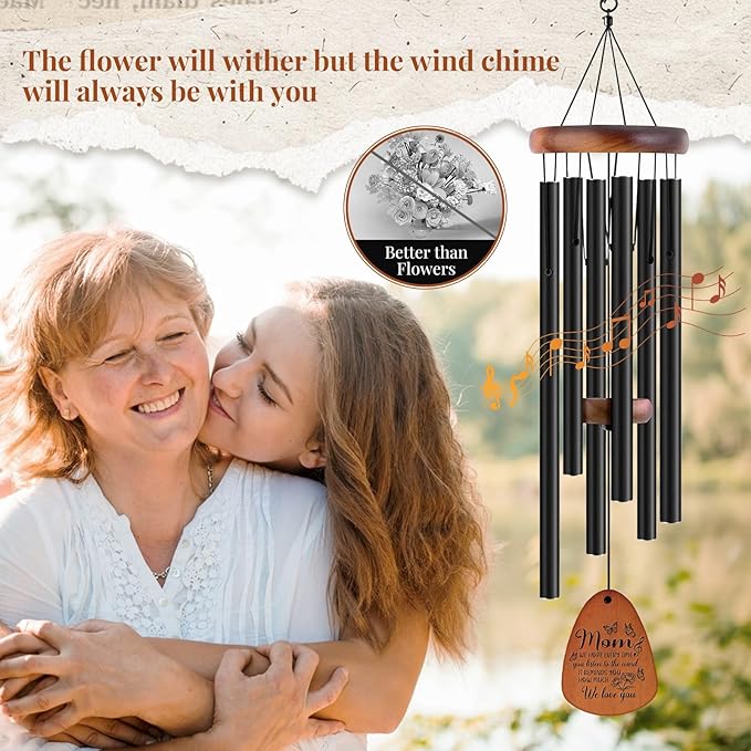 JOBOSI Mother's Bouquet Memorial Wind Chime with Black Tube Decorative Gifts, Suitable for Indoor and Outdoor Decorative Gifts, Perfect for Mothers, Ladies, and Grandma