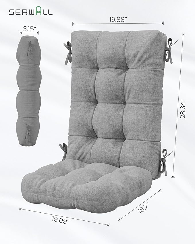 SERWALL HDPE Outdoor Rocking Cushion Set of 4, Memory Foam Cushion Dark Gray