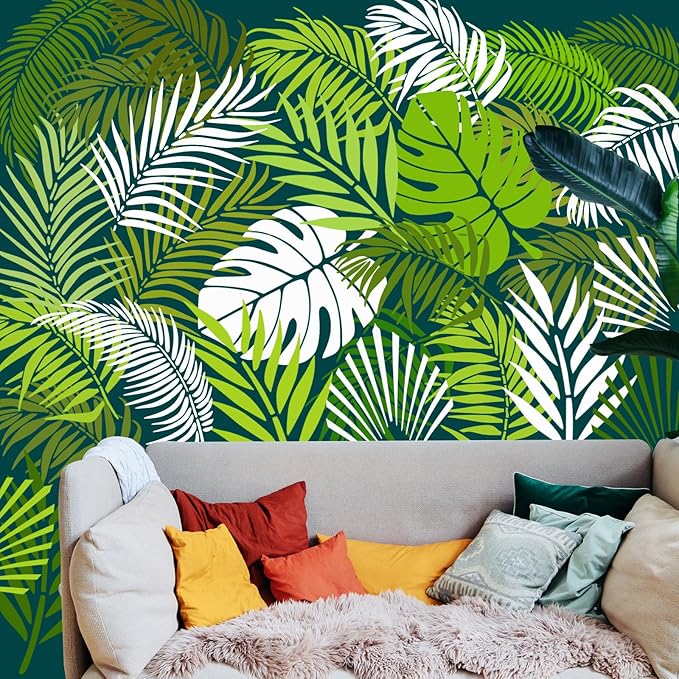 6 Large Tropical Jungle Leaf Stencils Set - 16 x 12 Inch, Reusable Palm & Fern Leaf Stencils for Painting on Walls, Floors, Garden Fence, Furniture, Canvas, Wood, Home Wall Decor & DIY Art Crafts