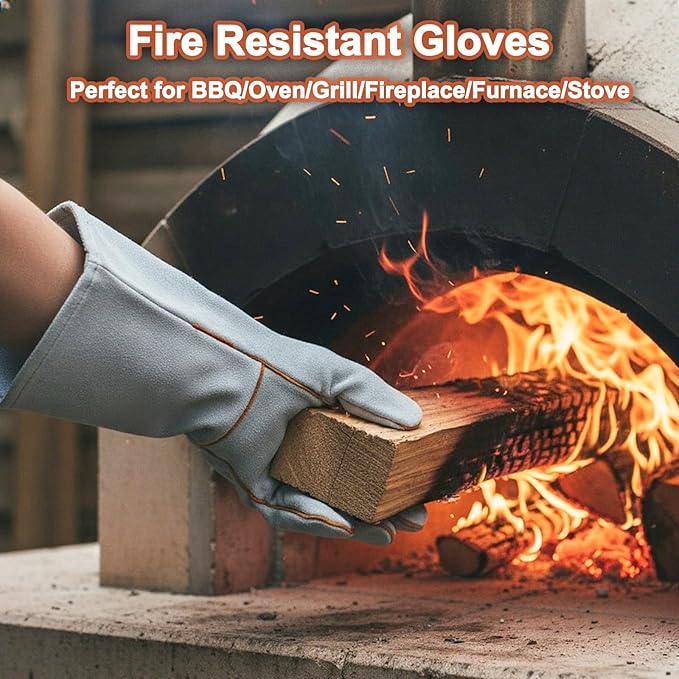 Welding Gloves 14 Inches, Heat Resistant 932℉ Leather Welding Gloves for MIG, TIG, Stick, Long Sleeve Grill Gloves for Welding, Fireplace, BBQ, Oven, Furnace, Wood Stove, Animal Handling
