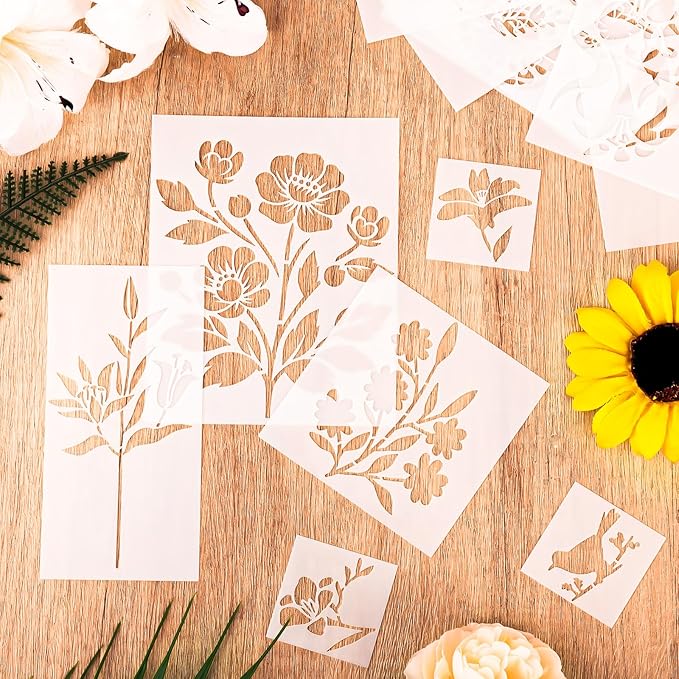80Pcs Stencils for Painting, Stencils for Crafts Reusable Flower Wall Stencils for Drawing Art Scrapbook (6x4.7in, 5.91x2.59in, 4x4 in, 2x2in)