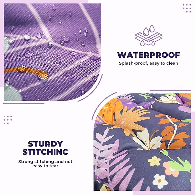 Wicker Chair Cushions of 5 Pieces, Waterproof Outdoor Loveseat Cushion for Wicker Furniture, 1 Love Seat Cushion, 2 U-Shape and 2 Lumbar Pillows for Patio Furniture (Purple Flower)