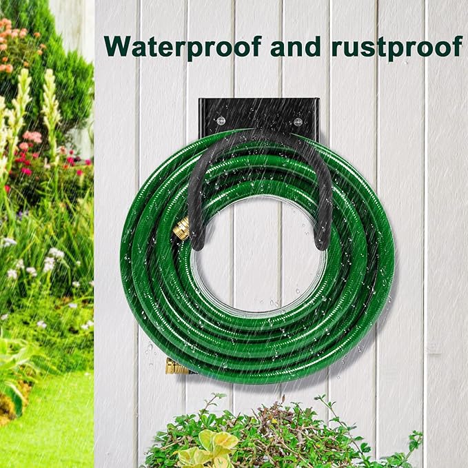 Garden Metal Hose Holder - Hose Hanger Wall Mount Heavy Duty Water Hose Holder Holds Up to 100-125Ft for Outside Garden Hose, Expandable Hose, Hose Reel, Water Hose, Flexable Hose(Round)