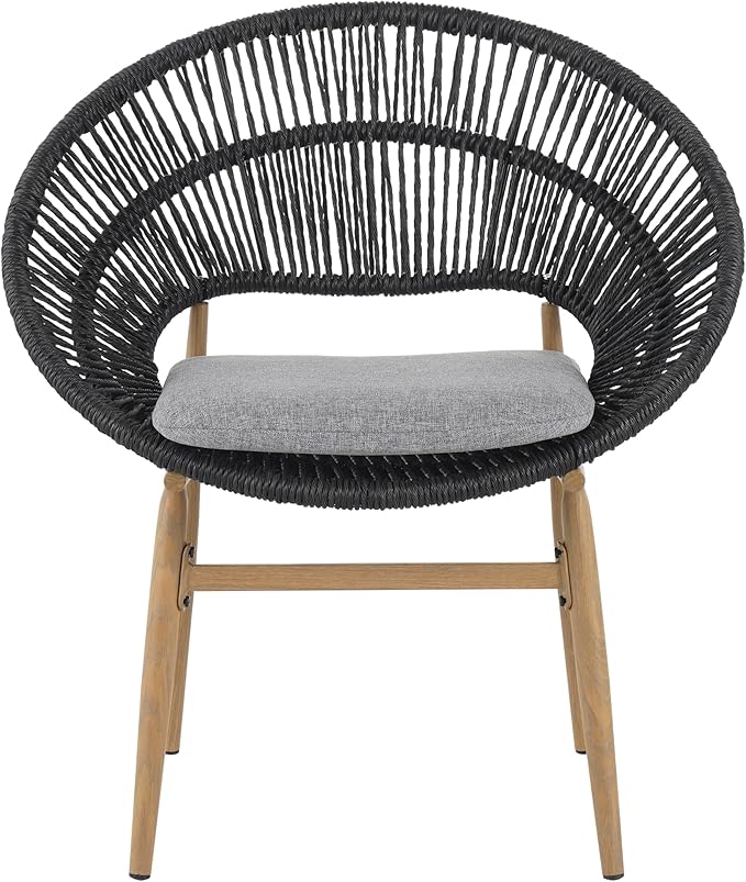 Christopher Knight Home Cyril Papasan Chair Set of 2, Patio Wicker Dining Chair, Patio Furniture Set, Comfy Reading Single Sofa with Cushion, Light Brown+Dark Gray