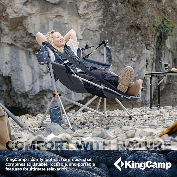 KingCamp Hammock Chair with Footrest, Swinging Portable Folding Camping Chairs for Adults MAX 400lbs Heavy Duty Foldable Oversized Rocker with Cup Holder Pillow for Outdoor Beach Patio Sport Lawn