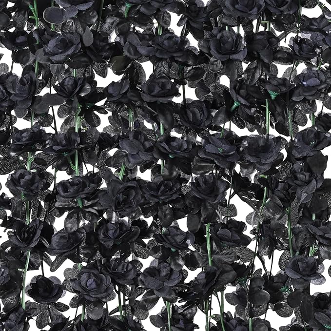 BLEUM CADE 12Pcs 98.4Ft Flower Garland Artificial Rose Vines for Bedroom, Cute Fake Hanging Flower Vines Floral Garland Decorations for Halloween Wedding Party Wall Room Decor Aesthetic