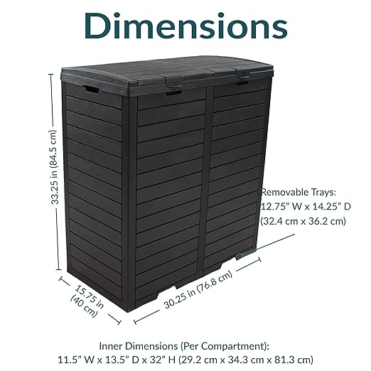 Sunnydaze 78-Gallon Double Patio Trash Can with Lid - Outdoor Garbage Can with Drip Trays - Weather-Resistant Resin - Black
